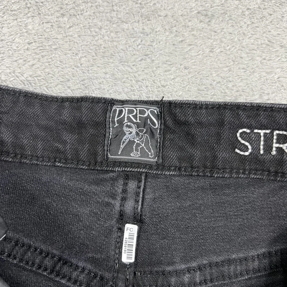 PRPS Le Sabre Jeans Mens 28x32 Stretch Slim Tapered Fit Distressed Black Wash